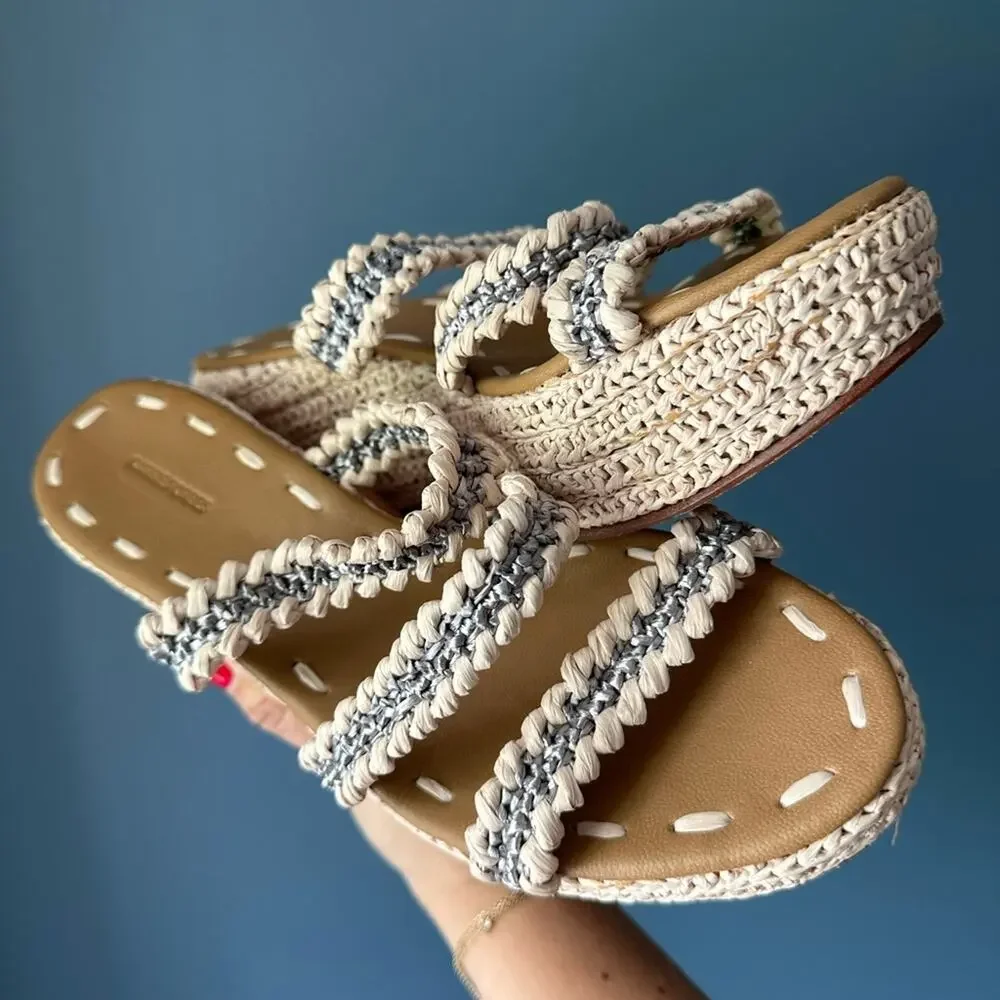 Carrie‎ Forbes Said Three Strap Raffia Wedge Sandal